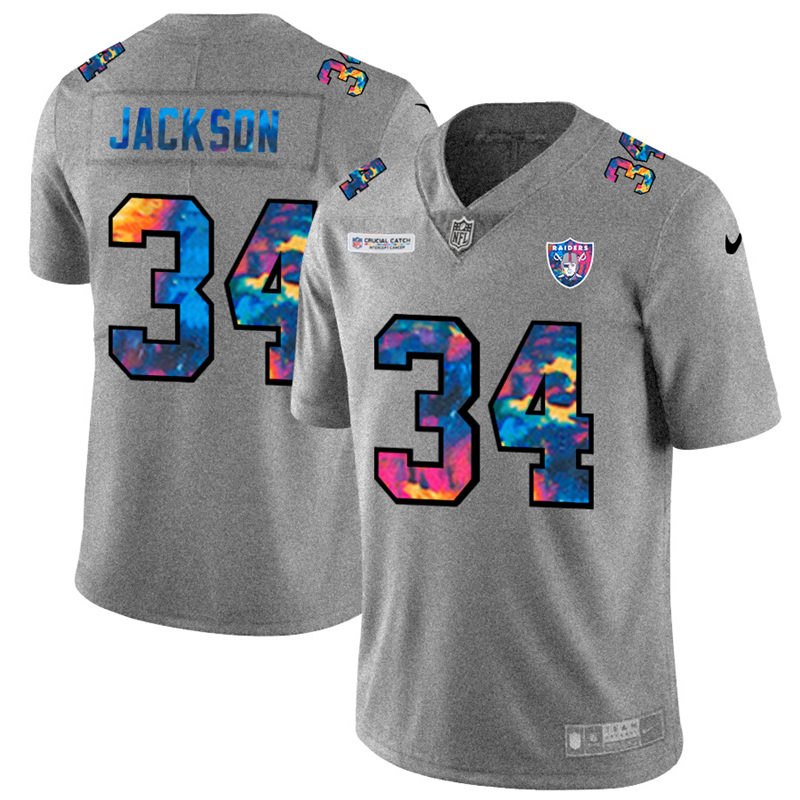 NFL Las Vegas Raiders #34 Bo Jackson Men Nike MultiColor 2020  Crucial Catch  Jersey Grey